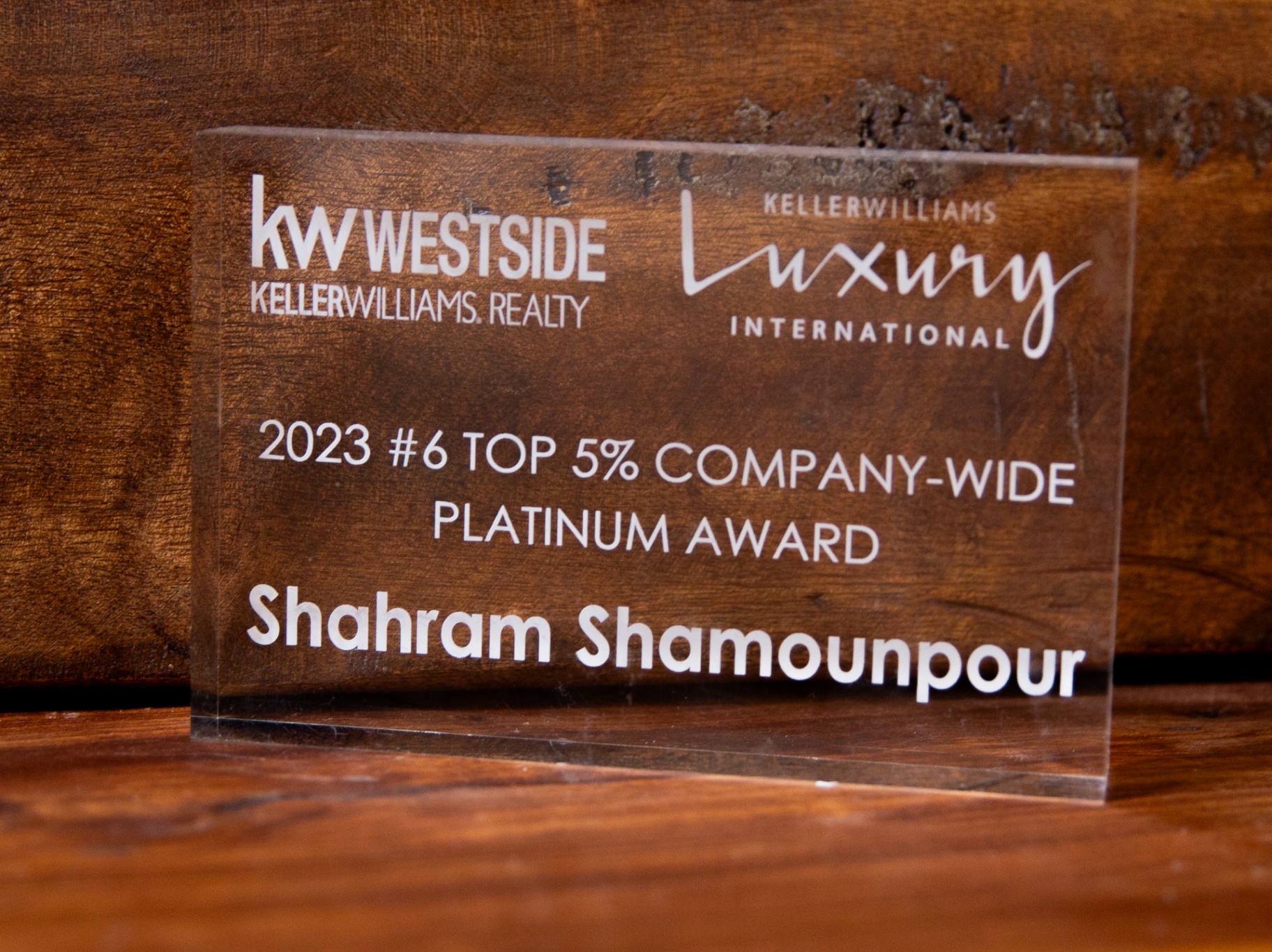 Platinum — Top 5% Company-Wide award certificate presented to California Luxury Investments in 2023